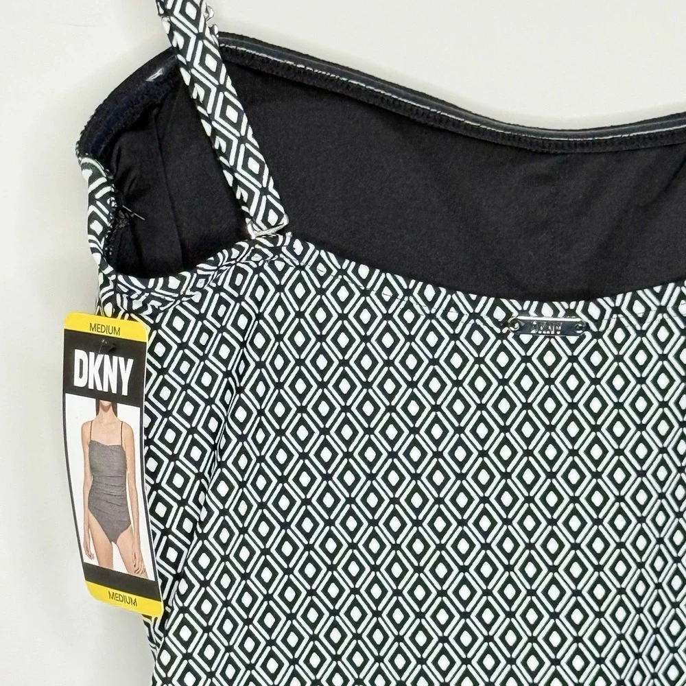 DKNY Women's Removable Straps One Piece Swimsuit Medium‎ Black/White SPF - Picture 9 of 16